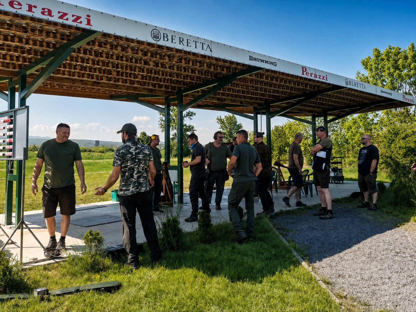 Súťažní strelci na trap stanovišti s výhľadom na Vtáčnik – Shooting Paradise Koš